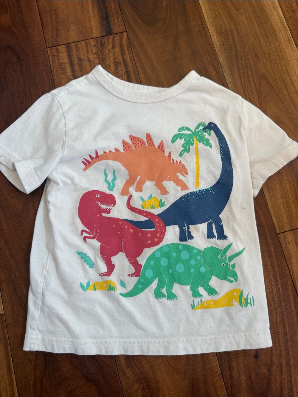 GAP White Tee with Multicolor Dinosaur Crew